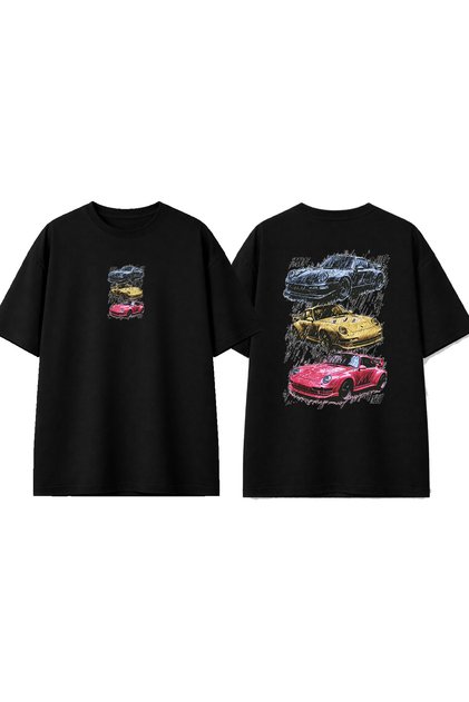 Cars 2 Design Printed Black Oversize T-Shirt