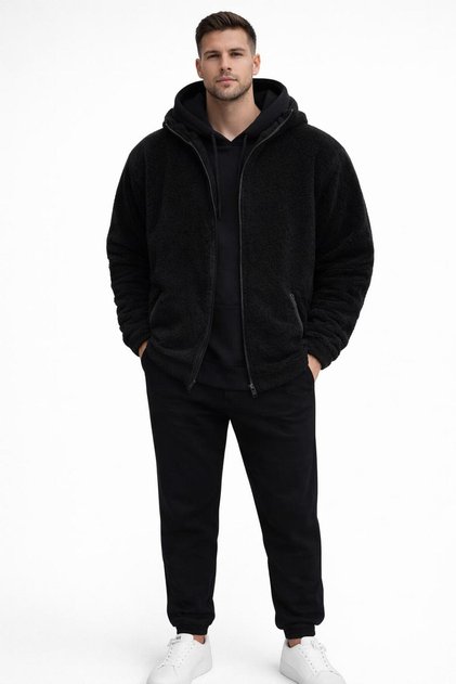 Men's 3 Threaded Sweatpants Set + Zippered Plush Jacket 3-Piece Combination