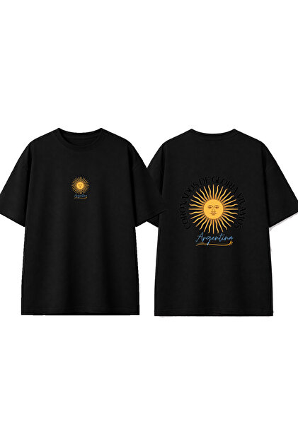 Argentina Design Printed Black Oversize T-Shirt