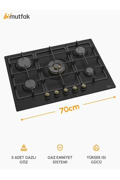 Rustik 70cm 5 Gözlü Döküm Izgaralı Emaye Ocak