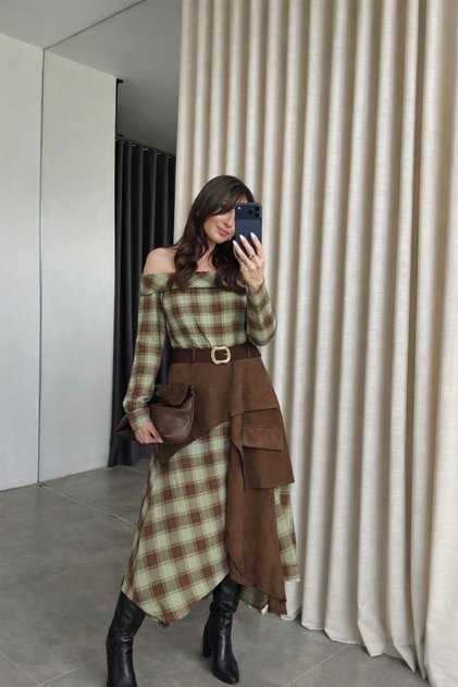 Tasarım model ekose elbise