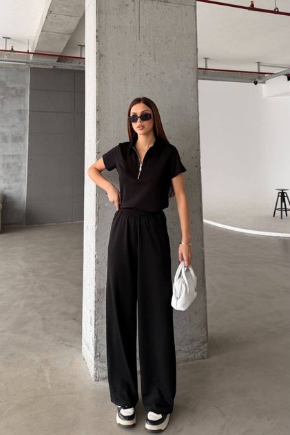 Modal Fabric Zippered Black Suit