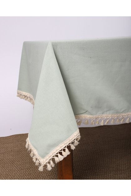Premium Sage Green Pompom Tablecloth
