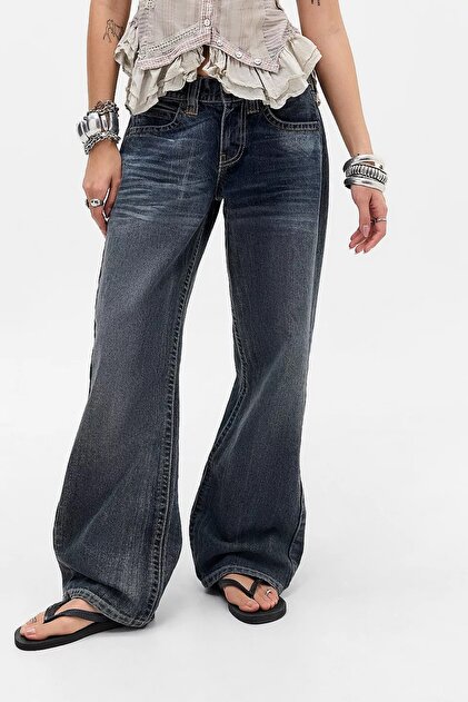 Jasika Antrasit Yıkama Efektli Renk Düşük Bel Jeans Pantolon