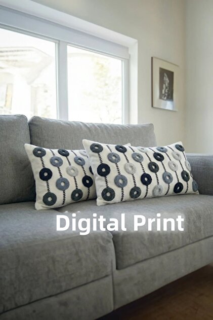 Punch Embroidery Pattern 3D Digital Printed Geometric Pattern Gray Theme 2-Piece 30X50 Throw Pillow Cover