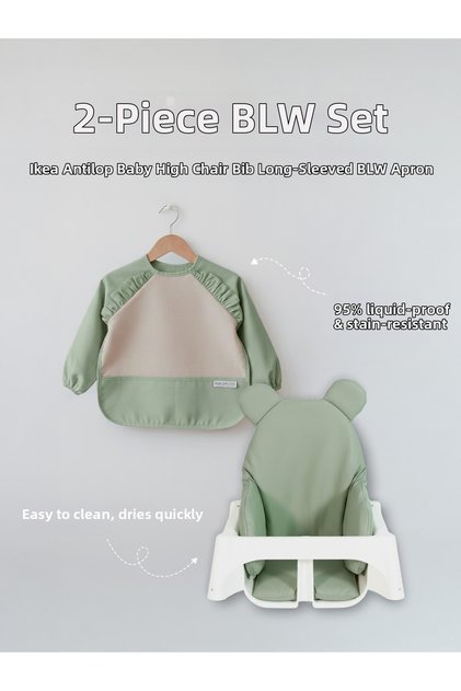 2-Piece Blw Feeding Set - Baby High Chair Cushion and Long Sleeve Bib Set - Çağla