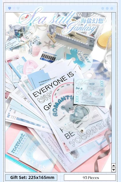 Bullet Journal and Scrapbook Set - 101 Piece Blue Coquette Teddy Bear and Sea Themed Sticker Kit