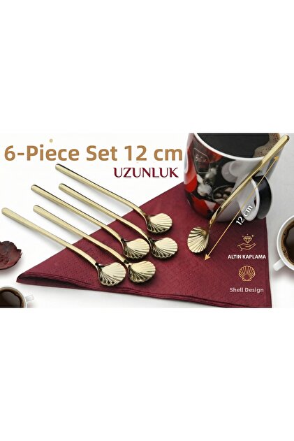6 Pieces Luxury Gold Teaspoon Coffee Nescafe Presentation Jam Spoon Set Boxed 12cm 18/10 Stainless