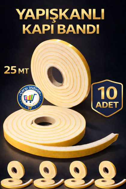 10 Adet Yapışkanlı Kapı Bandı Toz Ses ve Isı Yalıtım Süngeri Enerji Tasarruflu