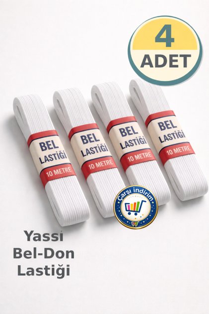 4 Adet Don Lastiği 40 Metre Beyaz Yassı Bel Paça Dikiş Lastiği Esnek Tekstil Lastiği