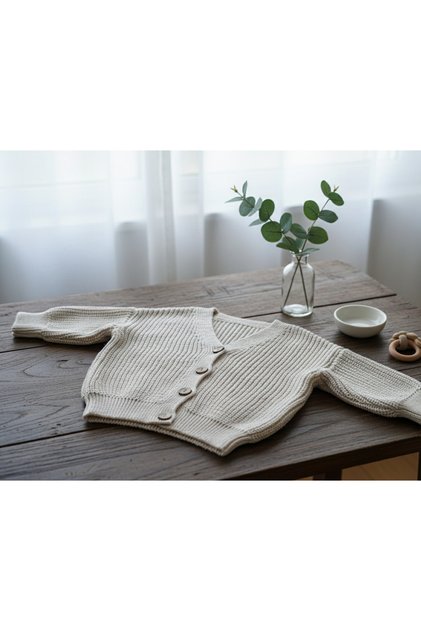 Winter Unisex Knitwear Oversize Children's Cardigan with Wooden Button Detail