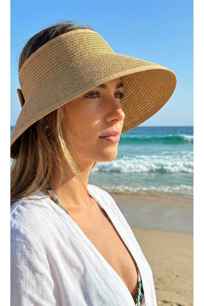 Women S Wide Brim Straw Visor Sun Hat - Adjustable Summer Brim Beach Hat