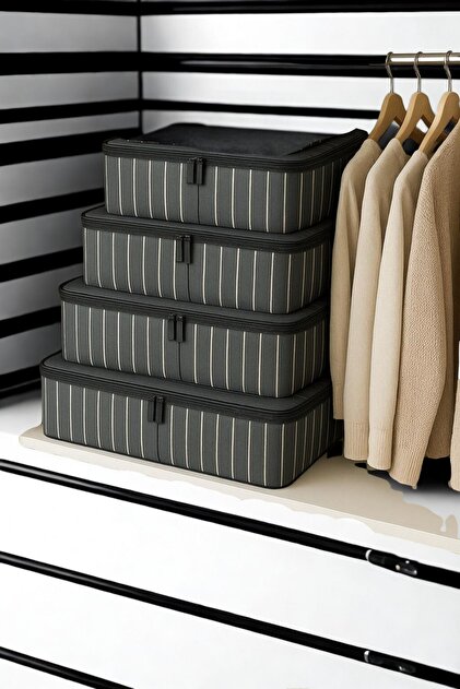 Multi-Purpose Clothing Organizer Storage Bag 4-Piece Anthracite Striped