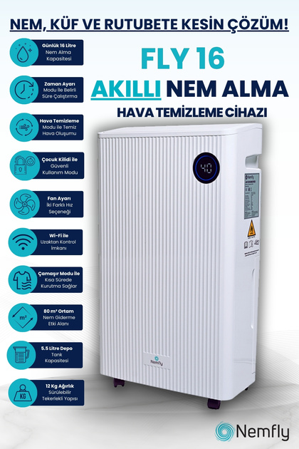 Nemfly FLY16 (Hepa Filtre + Wi-fi + ION) Nem Alma ve Hava