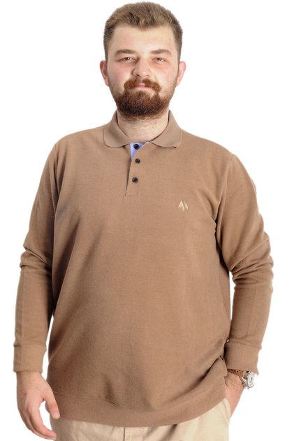 Mode XL Large Size Men's Sweat Polo Thessaloniki Embroidered 20440 Milk Coffee