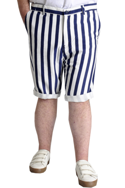 Mode XL Large Size Men's Gabardine Capri Striped 22412 Navy Blue-White