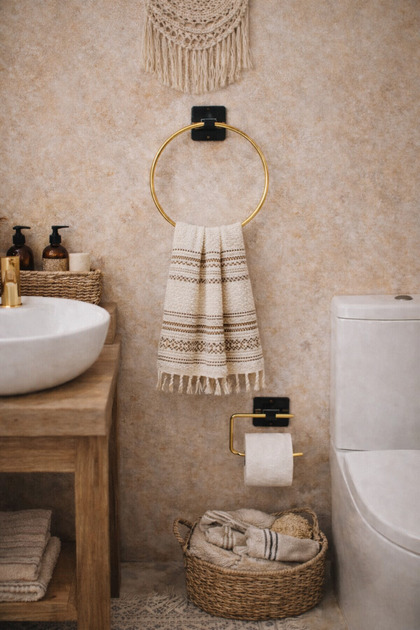 Gold Set of 2 Advantageous Round Towel Holder and Toilet Paper Holder