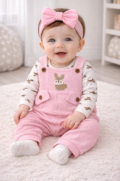 Rabbit Embroidered Baby Girl Set (without bandana)