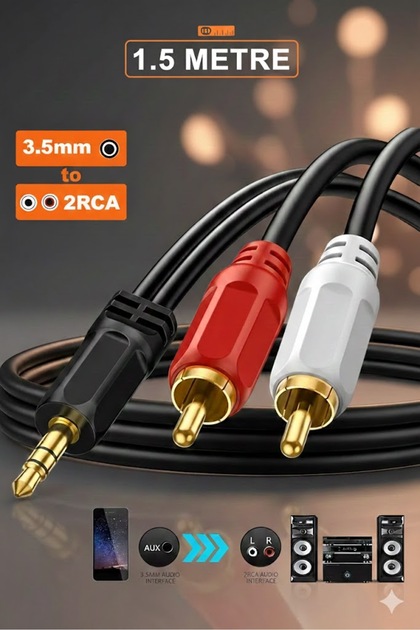 Derwell 1.5 Metre 3.5mm 2rca Jak Kablosu Stereo Splitter Aux
