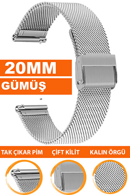 20mm Fossil-Welder-Casio-Seiko-Omega-Armani Saat Uyumlu Kalın Metal Hasır Saat Kordonu KLNHSR20