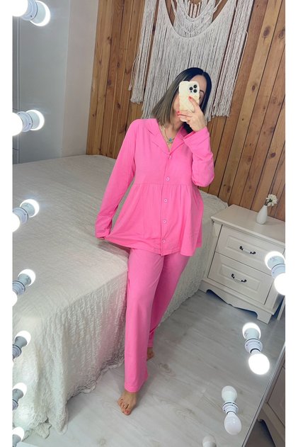 Pink Color Cotton Fabric Maternity Pajama Set