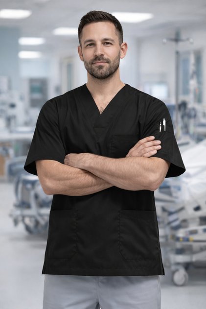 Men's 4-Pocket Nurse and Doctor Scrubs Single Top Uniform Hospital Surgical Gown Comfortable Medical Clothing
