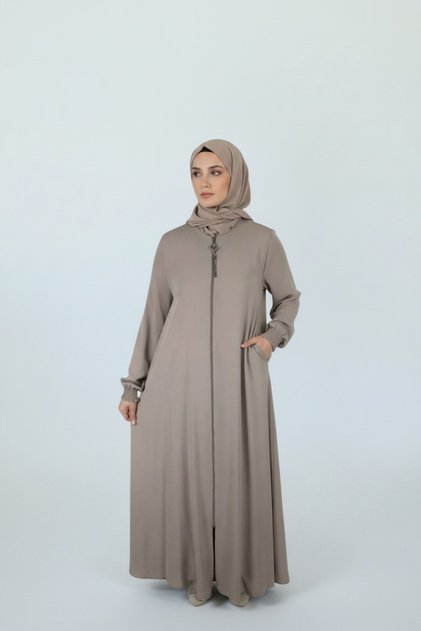 Mevlana Model Ferace with Front Zipper and Hidden Pocket