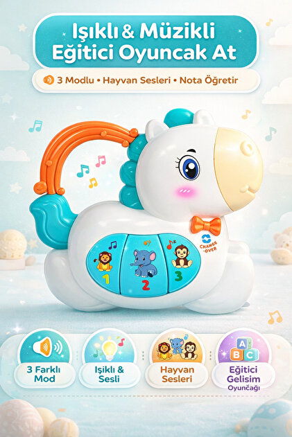 YILDIRIM OYUNCAK Işıklı ve Müzikli Atlı Bebek Piyanosu - Hayvan