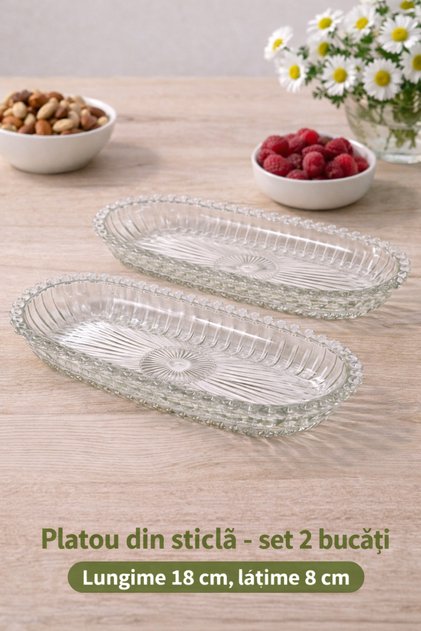 Platou din sticla set de 2 bucati,lungime 18cm,latime 8cm