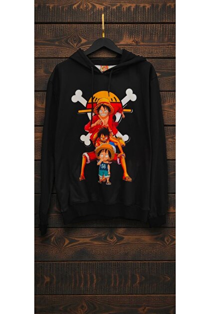 FG KONNİCHİWA One Pıece Kapüşonlu Sweatshırt Lazer Baskı Luffy