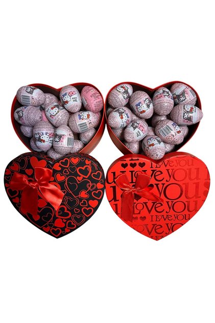 ZAİNİ Hello Kitty Kuromi Çikolatalı Sürpriz Yumurta 20 Gr (22 Adet)vKalpli Kutuda Sevgiliye Hediye