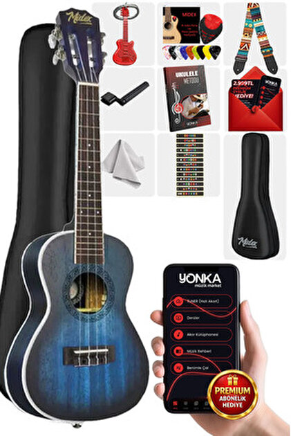 Midex Ukx-233bl Mavi Concert Ukulele (ASKI ÇANTA METOD PENA