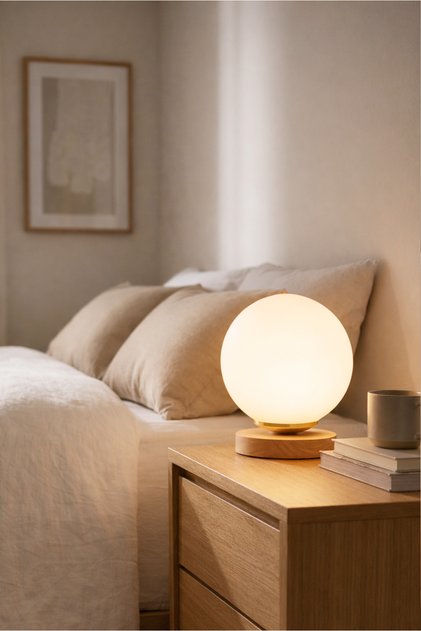 Nuuq Küre Camlı Masa Ve Gece Lambası Ahşap Taban