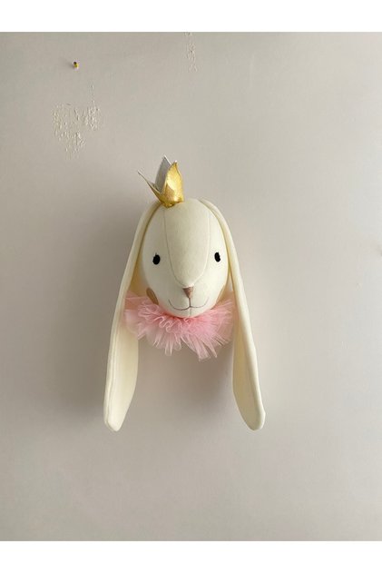 Tavşan Büst Krem Pembe Tüllü Duvar Dekoru/çocuk ve bebek odası duvar dekoru/tavşan