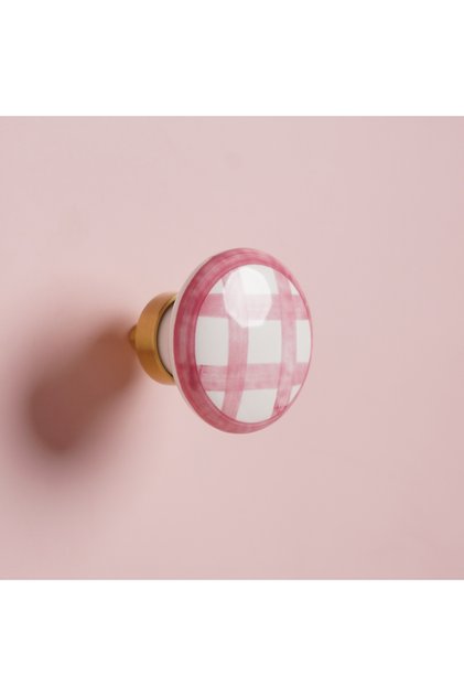 101-pink Brass & Ceramic Hand-Painted Checkered Pull Handle - Vintage Style for Wardrobes/Cabinets/D