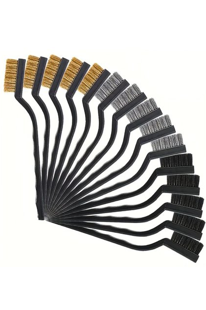 15Pcs 3/15pcs Value Pack Wire Brush Set (Wire+Brass+Nylon) Curved Handle Brush Set for Cleaning, Wel