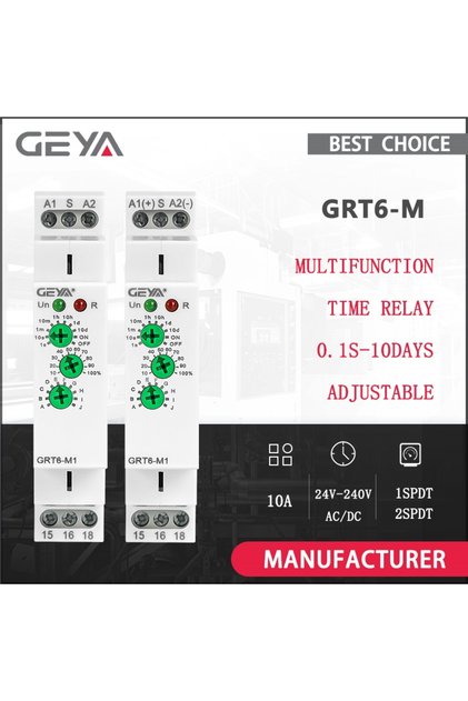 GRT6-M2 ACDC24V-240V GEYA 10A Multifunction Timer Relay ACDC24~240V Din Rail 0.1s-10 days Time Delay