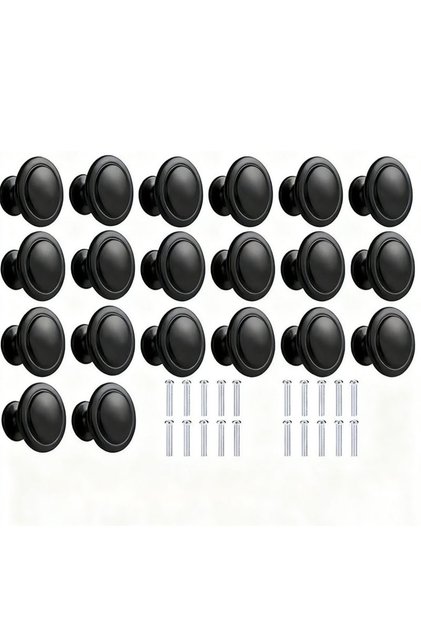 single-hole 10pcs Matte Black Cabinet Knobs - 1" Round Drawer Pulls, Flat Stainless Steel Handles fo