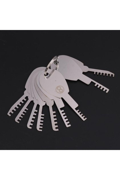 1 Set HUK Tools Stainless Steel Comb Lock 9in1 Full Set Repair Tool Stainless Steel Key Blank