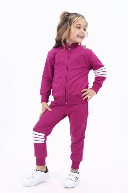 Girl's 2-Piece Set Embroidered Printed Stand Collar Zippered Sweatshirt & Elastic Waistband Riba