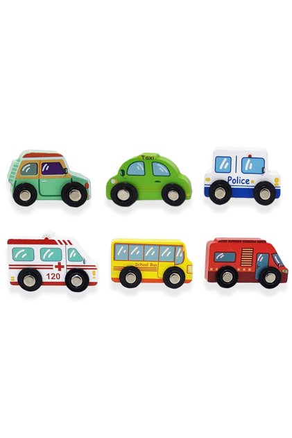 - Wooden Mini Car Set - D - 6 Pcs