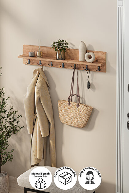 Portmanto Duvar Askılığı Elbise Askılığı Yıldız Çam 91 Cm