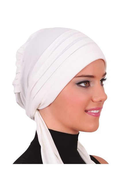 Pleated Tie-Up Cream Ready-Made Turban Hijab Bonnet Suitable for Medical Use