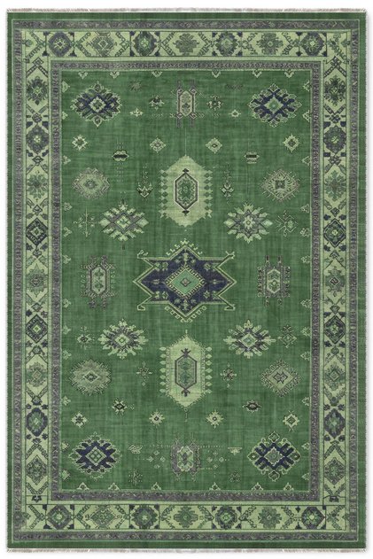 Vintage Green Chenille Carpet Rug Runner Non-Slip Washable Self-Fringed Kitchen Hallway Balcony