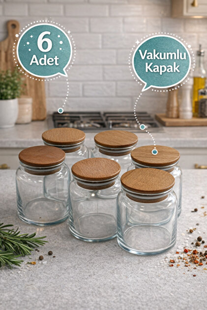 6 Pieces Vacuum Sealed 290Cc Lux Glass Spice Container Set 10X7 cm Jar Set Food Storage Container