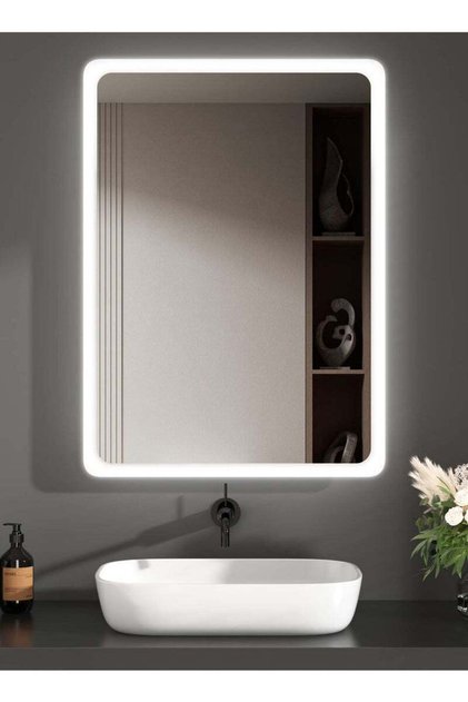 70x50cm LED Rectangular Mirror with Touch Control, Side Light, for Bathroom and Makeup