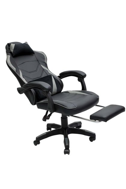 Grey & Black Gaming Chair – Ergonomic Chair with Foot Rest & Recliner Chair Function