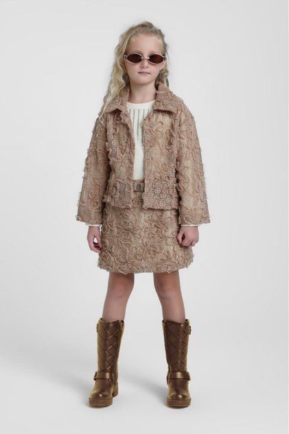 5-14 Years Premium Graese Girls' 3-Piece Set-Latte