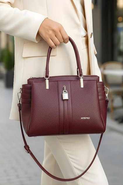 Women's Lock Detailed 3-Compartment Long Strap Hand & Shoulder Bag with New Season Accessories (29X20 cm)