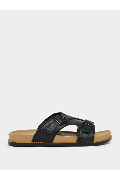 Men Black Buckle Sandals